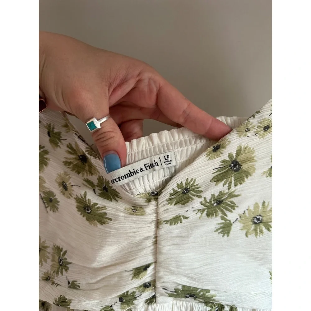 Abercrombie & Fitch Floral Maxi Dress Womens LP White Green EUC Boho Cottagecore